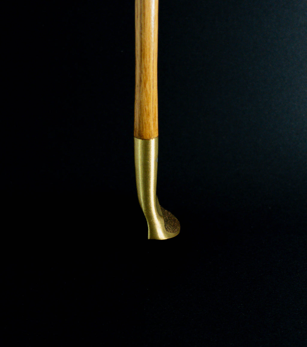 Otey 02H Knockout brass blade putter with hickory shaft, side profile