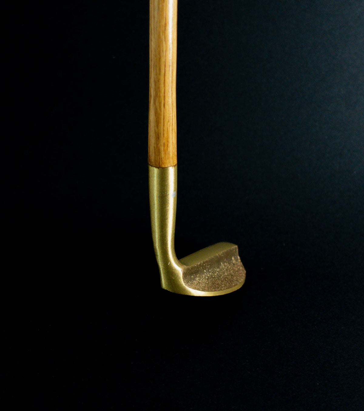 Otey 02H Knockout brass blade putter with hickory shaft, face and hosel view